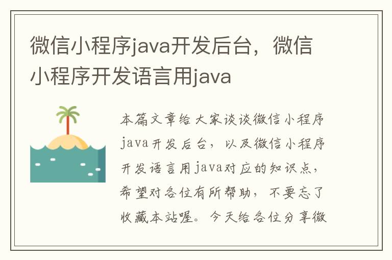 微信小程序java开发后台,微信小程序开发语言用java