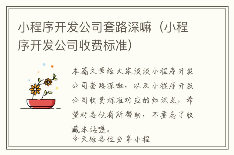 小程序开发公司套路深嘛(小程序开发公司收费标准)
