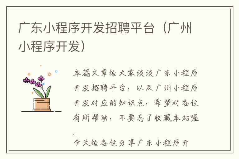 广东小程序开发招聘平台(广州小程序开发)