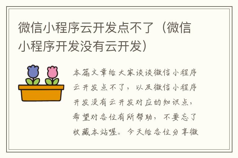 微信小程序云开发点不了(微信小程序开发没有云开发)
