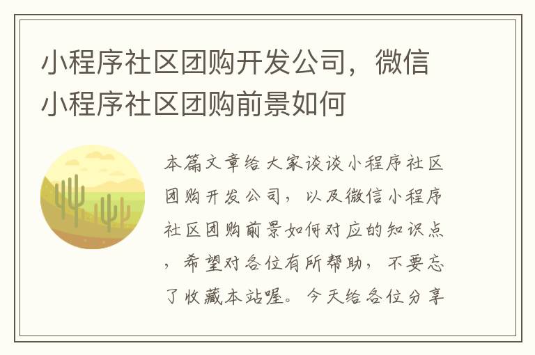 小程序社区团购开发公司,微信小程序社区团购前景如何