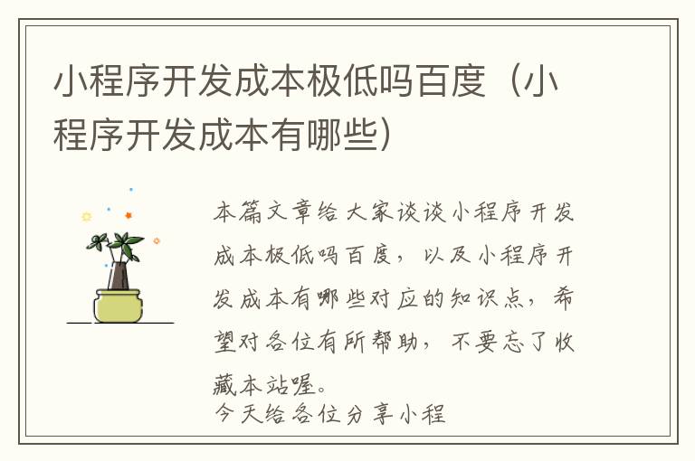 小程序开发成本极低吗百度(小程序开发成本有哪些)