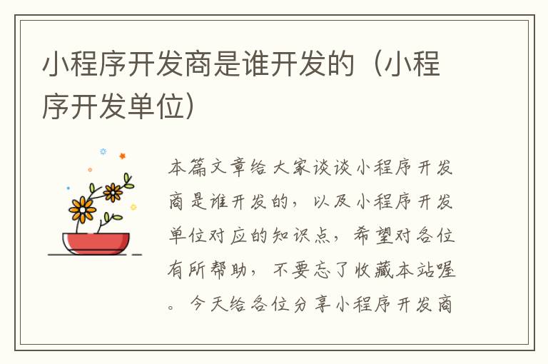 小程序开发商是谁开发的(小程序开发单位)