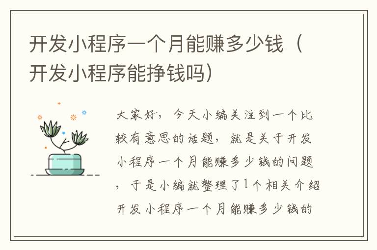 开发小程序一个月能赚多少钱(开发小程序能挣钱吗)