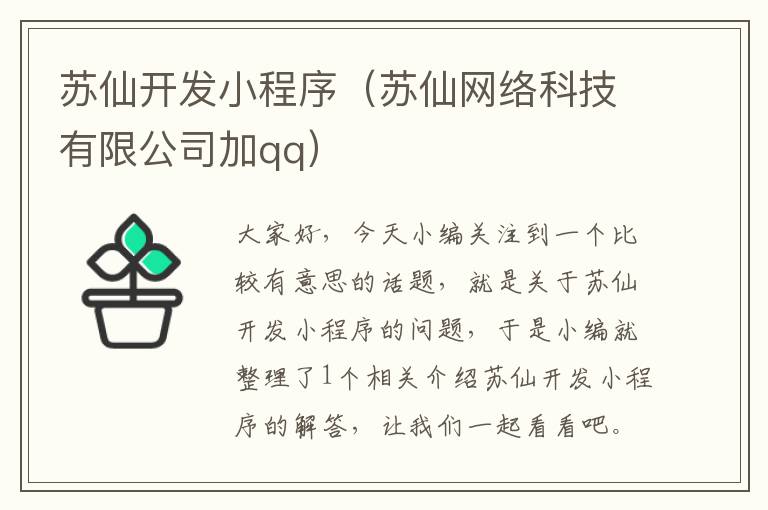 苏仙开发小程序(苏仙网络科技有限公司加qq)