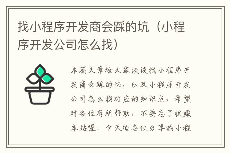 找小程序开发商会踩的坑(小程序开发公司怎么找)