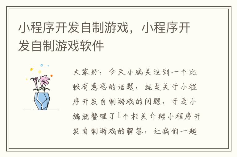 小程序开发自制游戏,小程序开发自制游戏软件