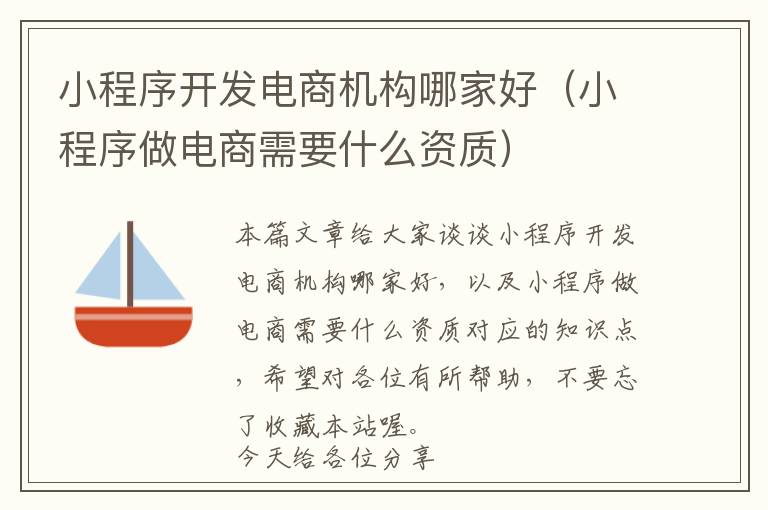 小程序开发电商机构哪家好(小程序做电商需要什么资质)