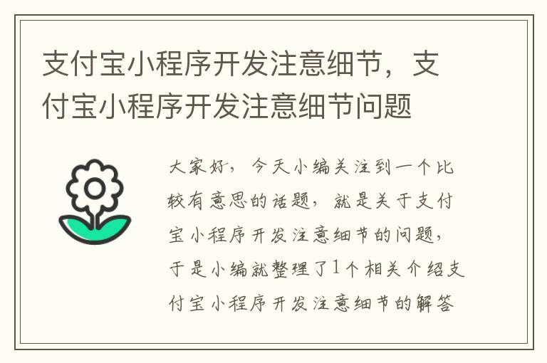 支付宝小程序开发注意细节,支付宝小程序开发注意细节问题