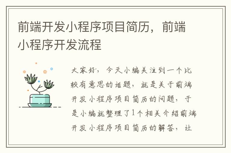 前端开发小程序项目简历,前端小程序开发流程
