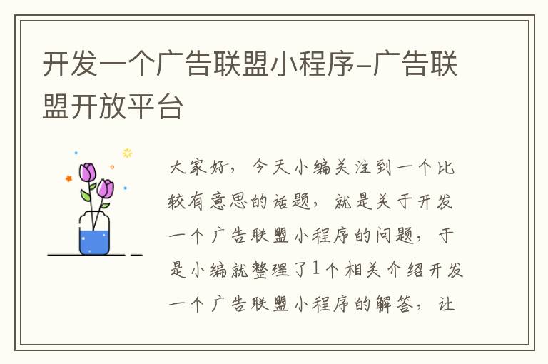 开发一个广告联盟小程序-广告联盟开放平台