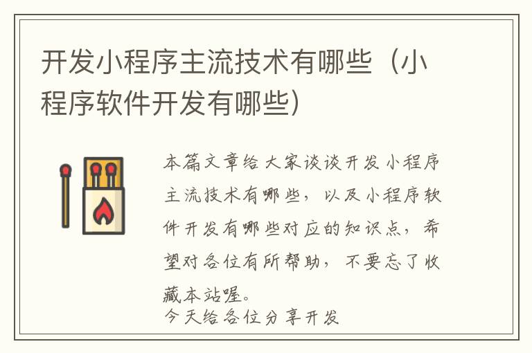 开发小程序主流技术有哪些(小程序软件开发有哪些)