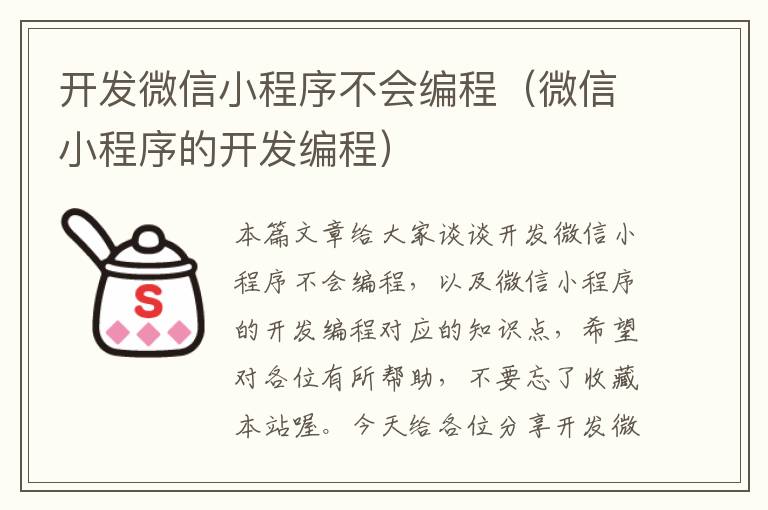 开发微信小程序不会编程(微信小程序的开发编程)