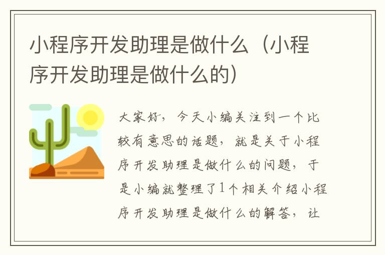 小程序开发助理是做什么(小程序开发助理是做什么的)