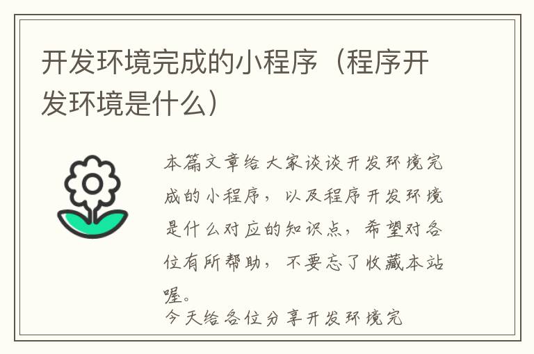开发环境完成的小程序(程序开发环境是什么)