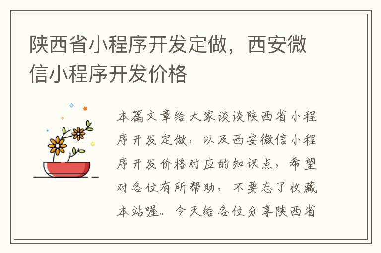 陕西省小程序开发定做,西安微信小程序开发价格