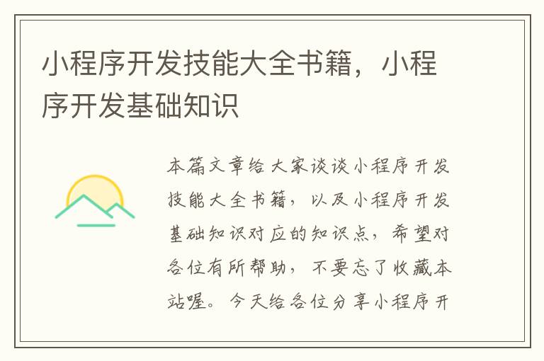 小程序开发技能大全书籍,小程序开发基础知识
