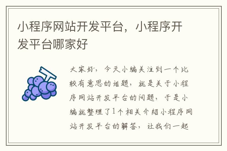小程序网站开发平台,小程序开发平台哪家好