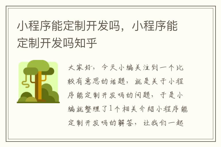 小程序能定制开发吗,小程序能定制开发吗知乎