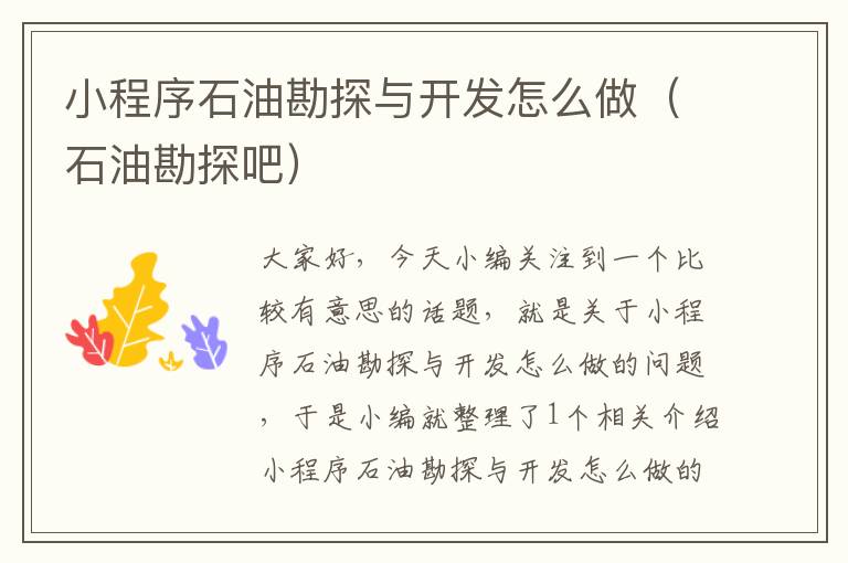 小程序石油勘探与开发怎么做(石油勘探吧)