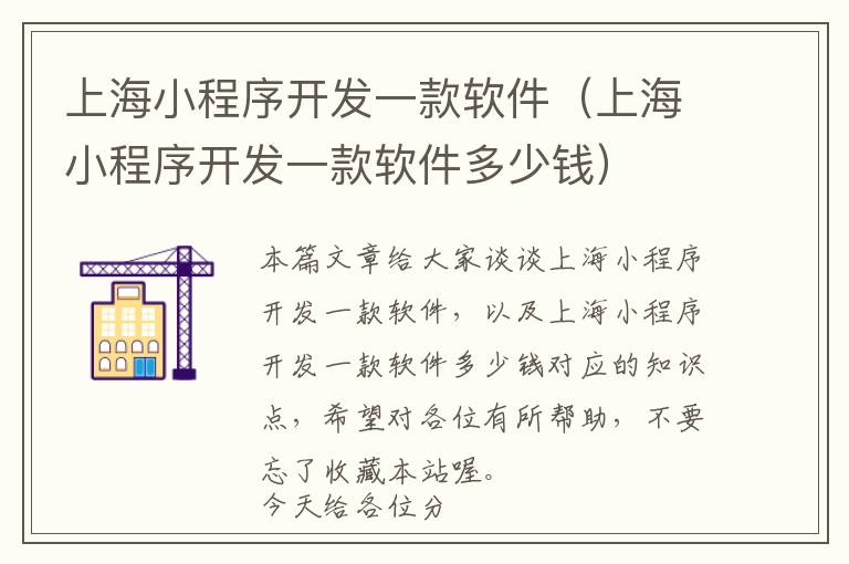 上海小程序开发一款软件(上海小程序开发一款软件多少钱)