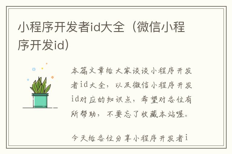 小程序开发者id大全（微信小程序开发id）
