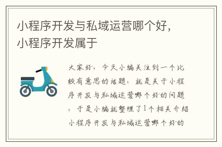 小程序开发与私域运营哪个好,小程序开发属于