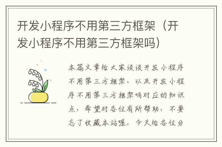 开发小程序不用第三方框架(开发小程序不用第三方框架吗)