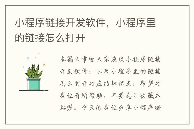 小程序链接开发软件,小程序里的链接怎么打开