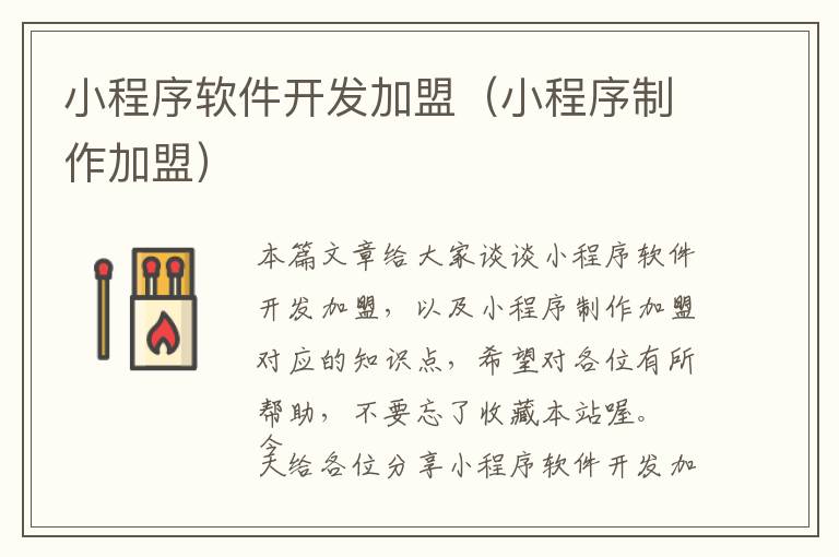 小程序软件开发加盟(小程序制作加盟)