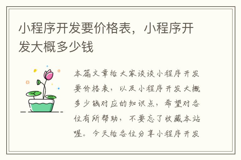 小程序开发要价格表,小程序开发大概多少钱