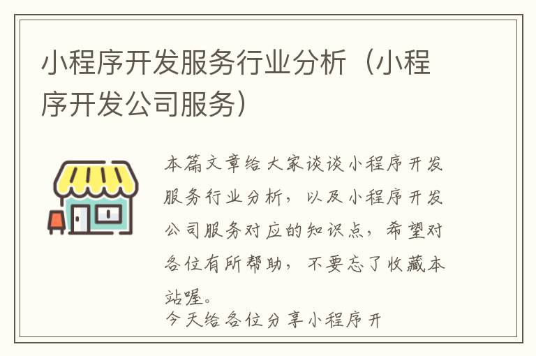 小程序开发服务行业分析(小程序开发公司服务)