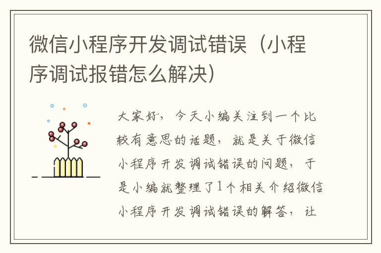 微信小程序开发调试错误(小程序调试报错怎么解决)