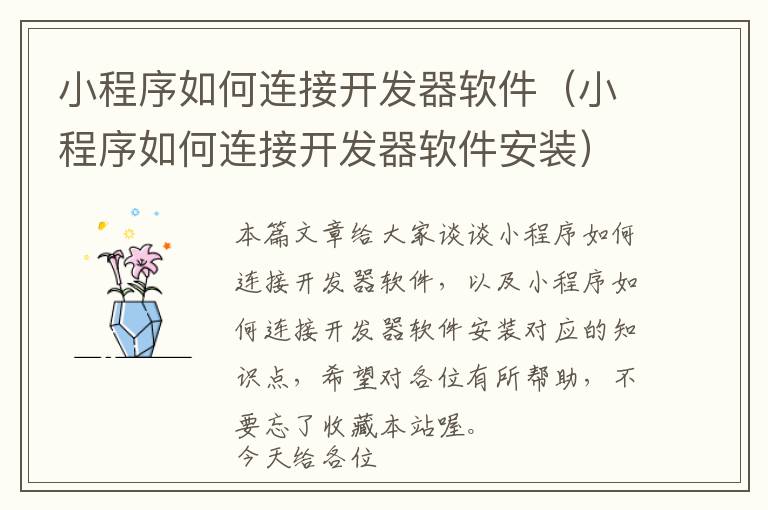 小程序如何连接开发器软件(小程序如何连接开发器软件安装)