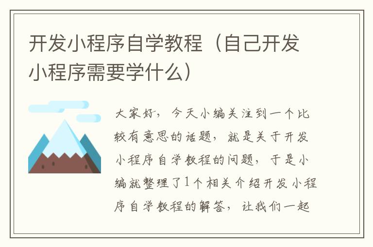 开发小程序自学教程(自己开发小程序需要学什么)