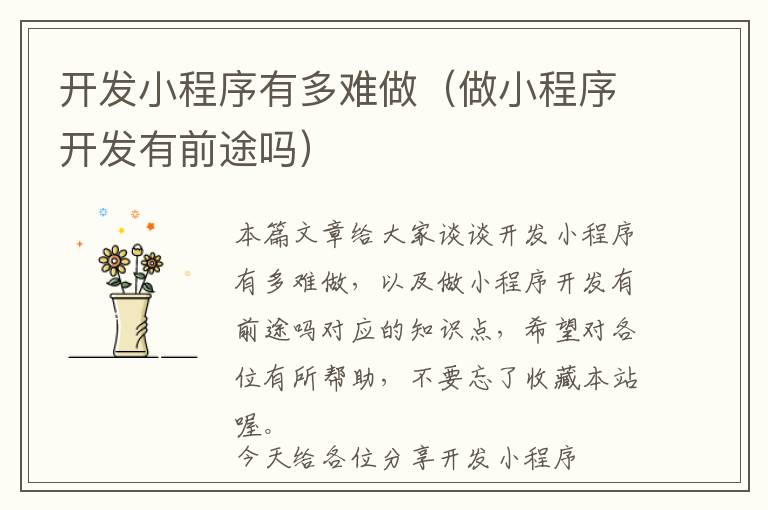 开发小程序有多难做(做小程序开发有前途吗)