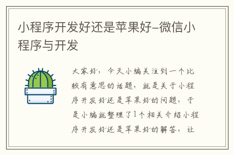 小程序开发好还是苹果好-微信小程序与开发