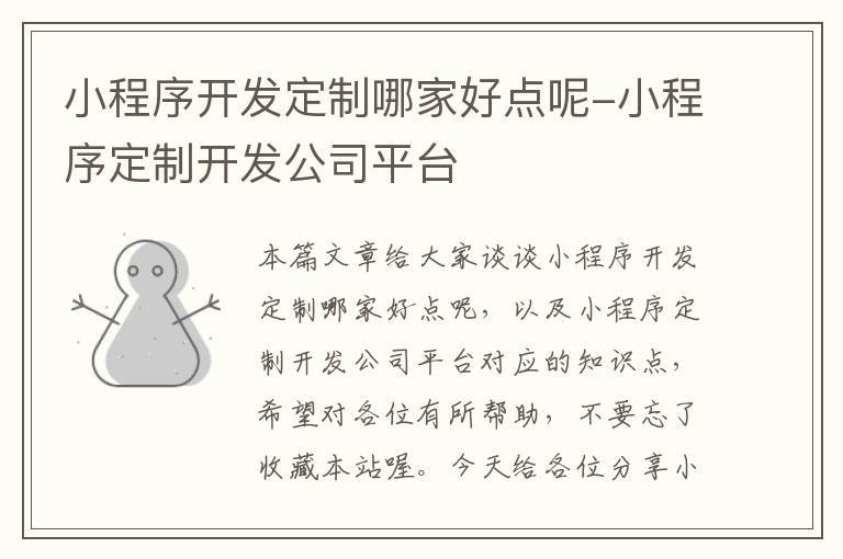 小程序开发定制哪家好点呢-小程序定制开发公司平台