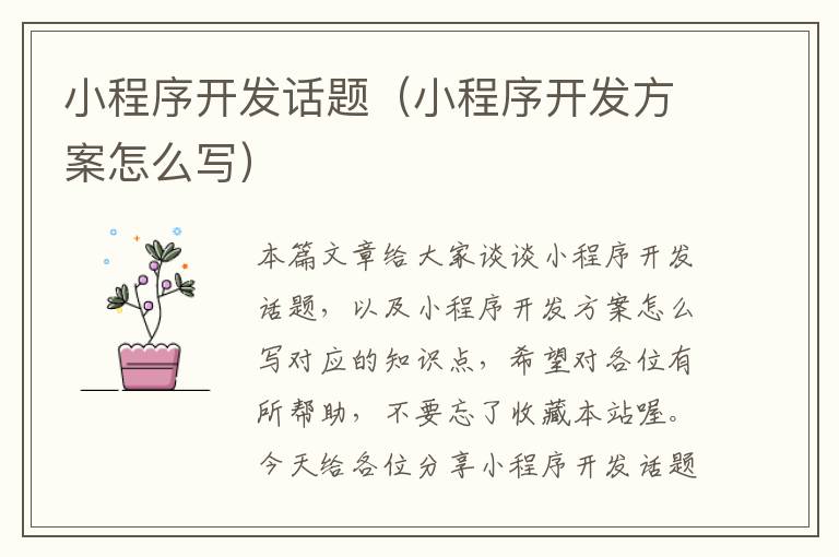 小程序开发话题(小程序开发方案怎么写)