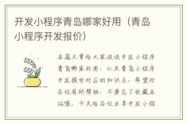 开发小程序青岛哪家好用(青岛小程序开发报价)