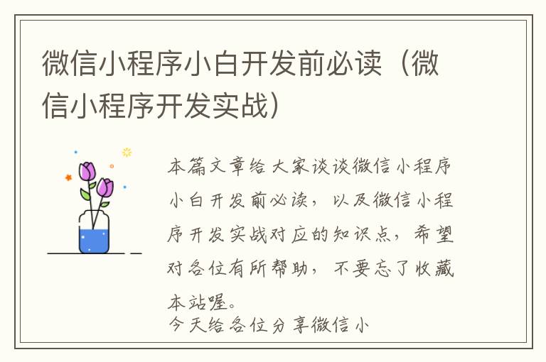 微信小程序小白开发前必读(微信小程序开发实战)