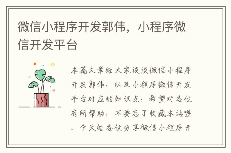 微信小程序开发郭伟,小程序微信开发平台