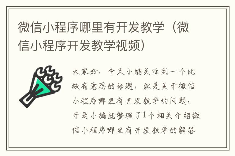 微信小程序哪里有开发教学(微信小程序开发教学视频)