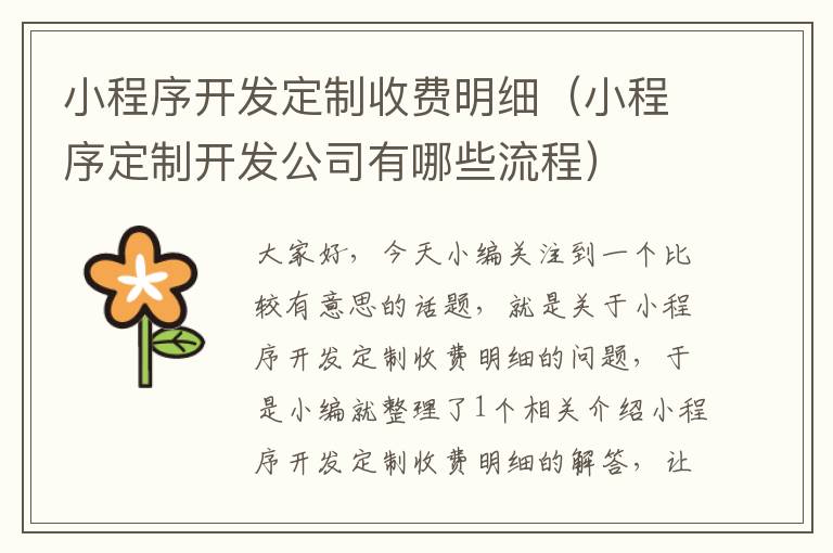 小程序开发定制收费明细（小程序定制开发公司有哪些流程）