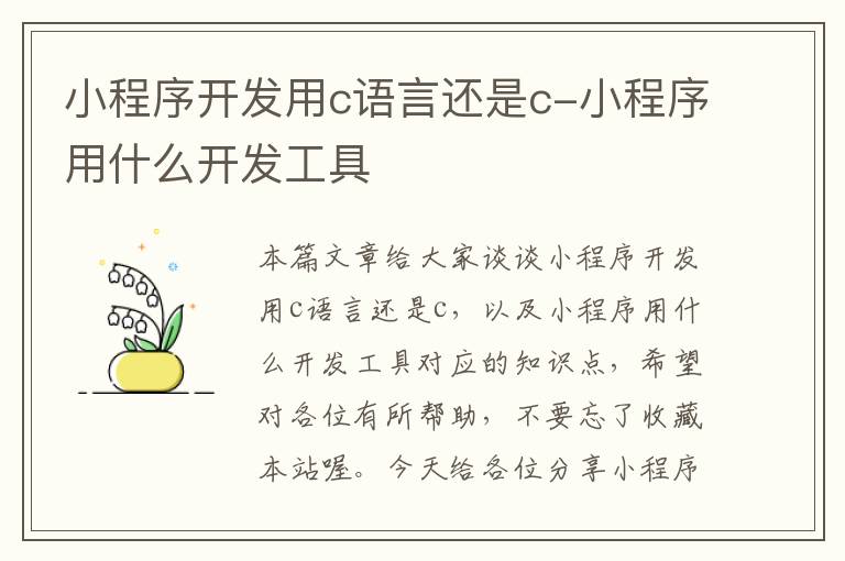 小程序开发用c语言还是c-小程序用什么开发工具