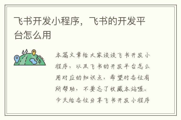 飞书开发小程序,飞书的开发平台怎么用