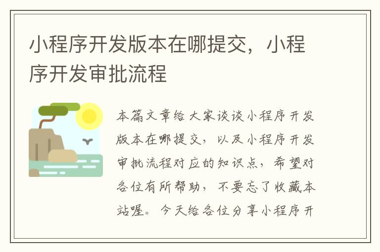 小程序开发版本在哪提交,小程序开发审批流程