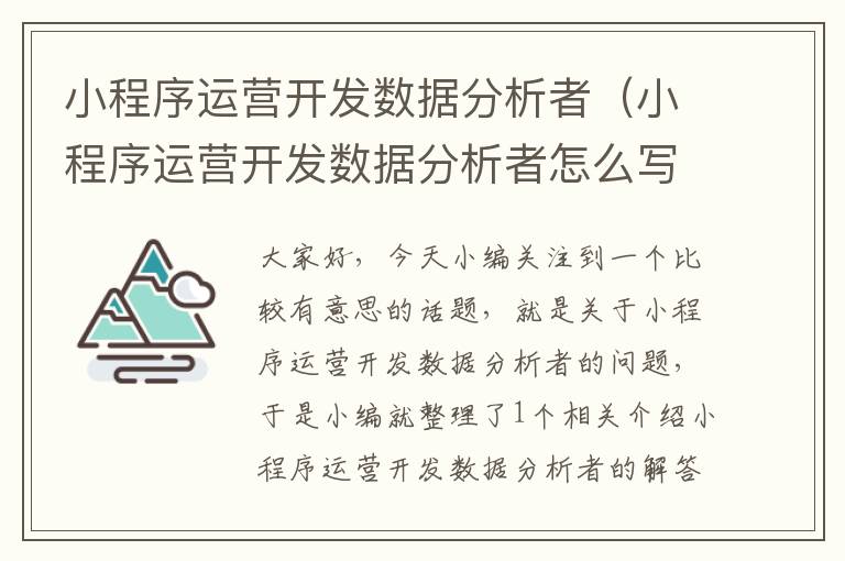 小程序运营开发数据分析者(小程序运营开发数据分析者怎么写)