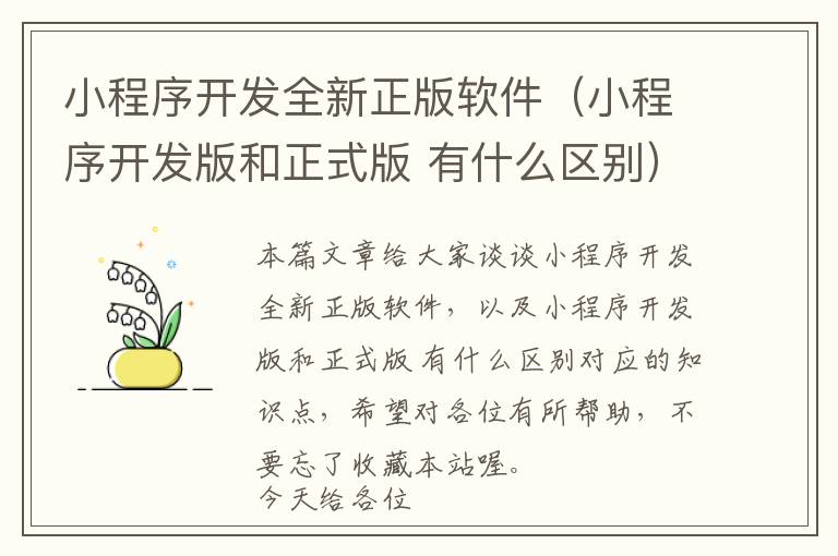 小程序开发全新正版软件(小程序开发版和正式版 有什么区别)