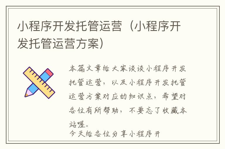 小程序开发托管运营(小程序开发托管运营方案)